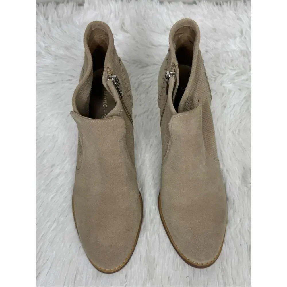 MARC FISHER / Cadis tan suede perforated heeled ankle booties / 7
